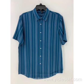 Men's Blue and White Striped Shirt Button Down